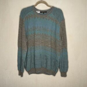 Sol Alpaca Sweater 100% Baby Alpaca Size L Gray Blue Cozy Crew -Neck‎ Pullover